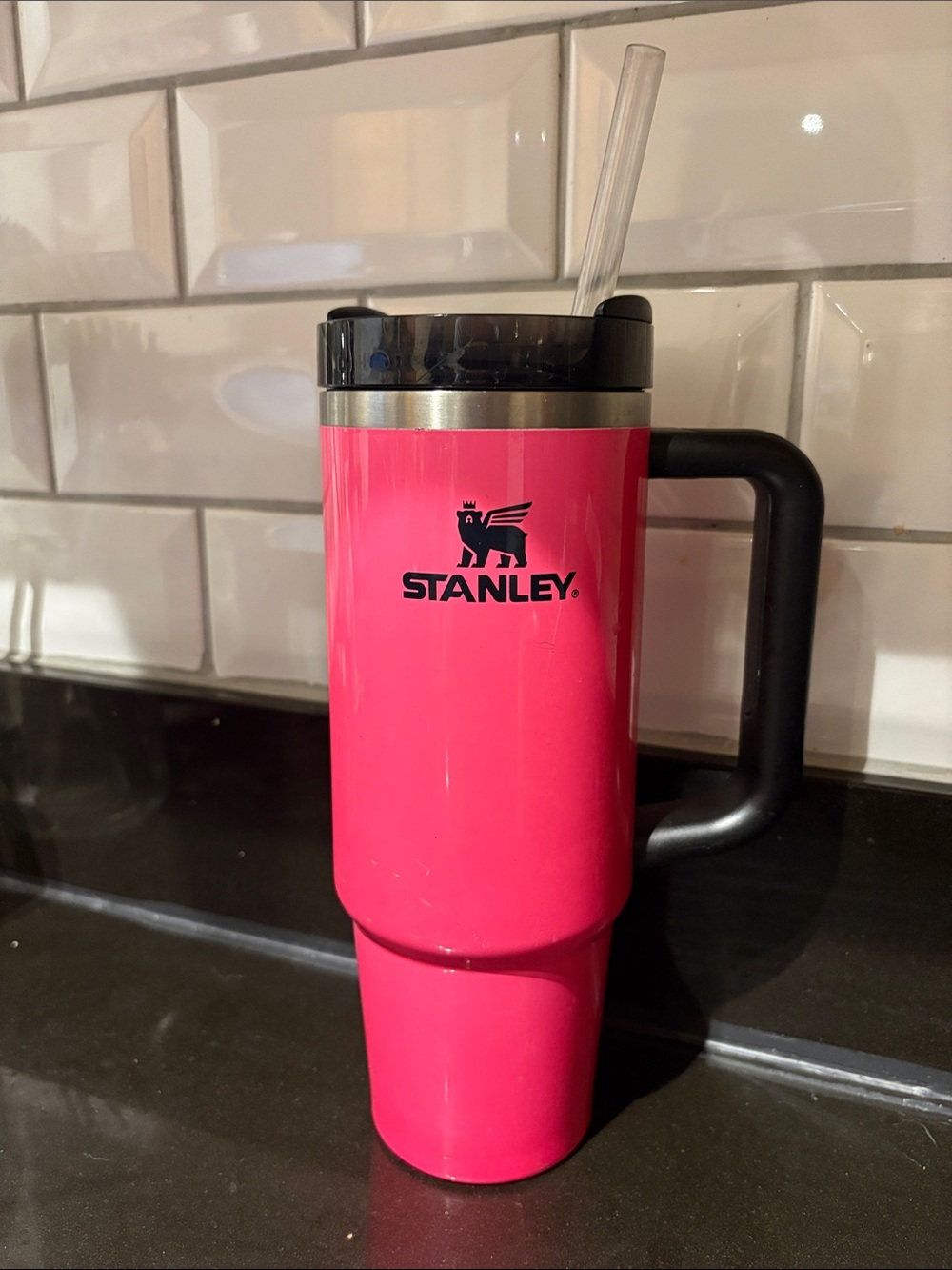Stanley Bright Pink Insulated Tumbler with Handle and Straw